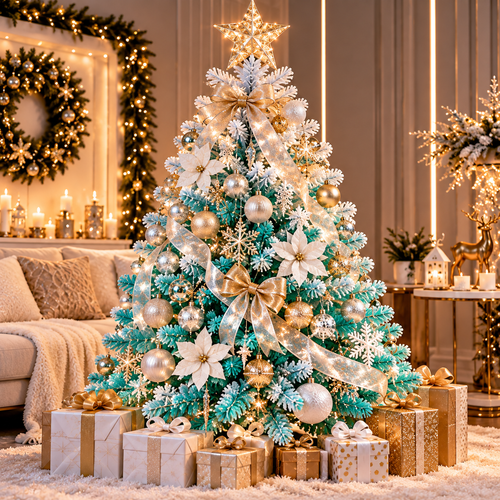 Árbol Navideño Artificial Turquesa + Blanco 1.5 m