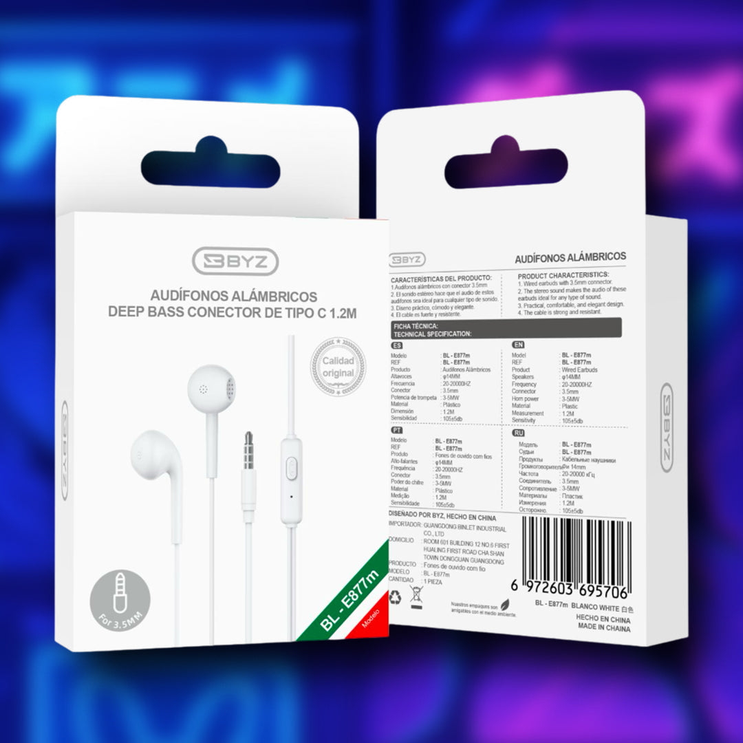 Audífonos 3.5mm BYZ BL-E877m