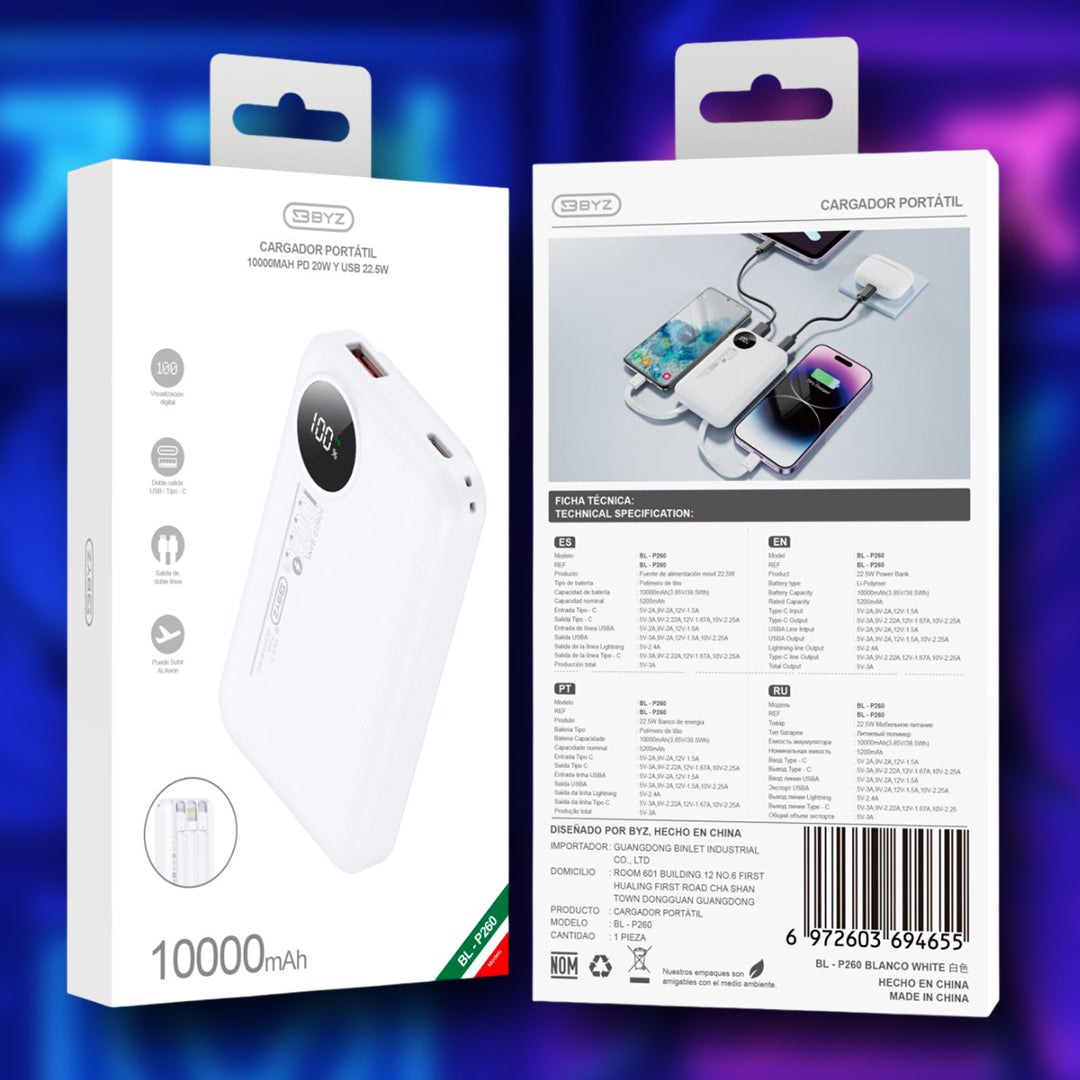 Batería externa  10000mAh 3A BYZ
