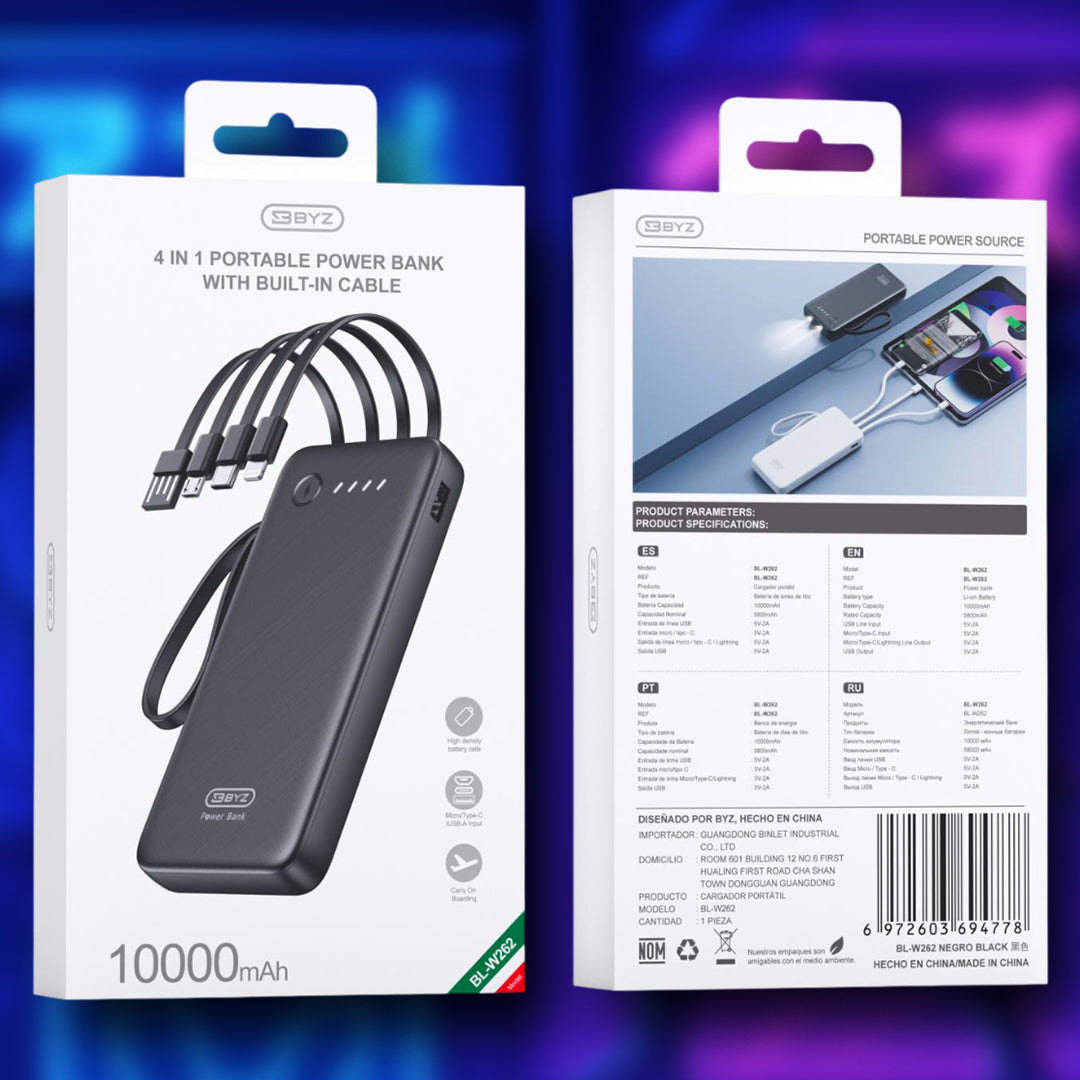 Batería externa  10000mAh 3A 4 en 1 BYZ
