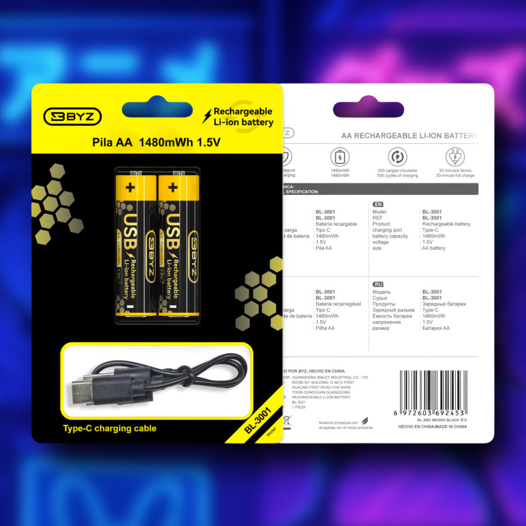 Baterías Recargables AA 2 Pack BYZ