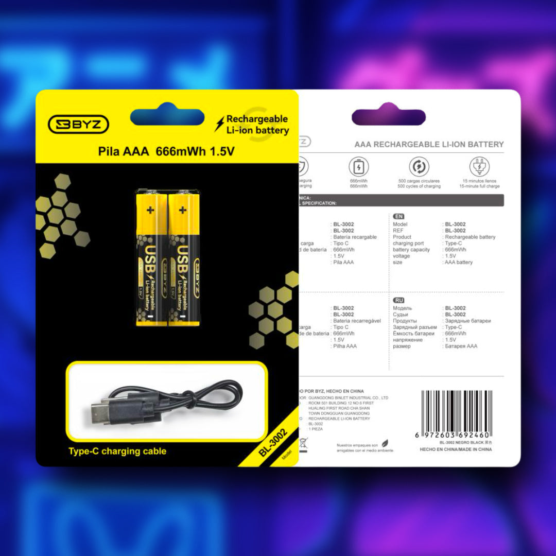 Baterías Recargables AAA 2 Pack BYZ