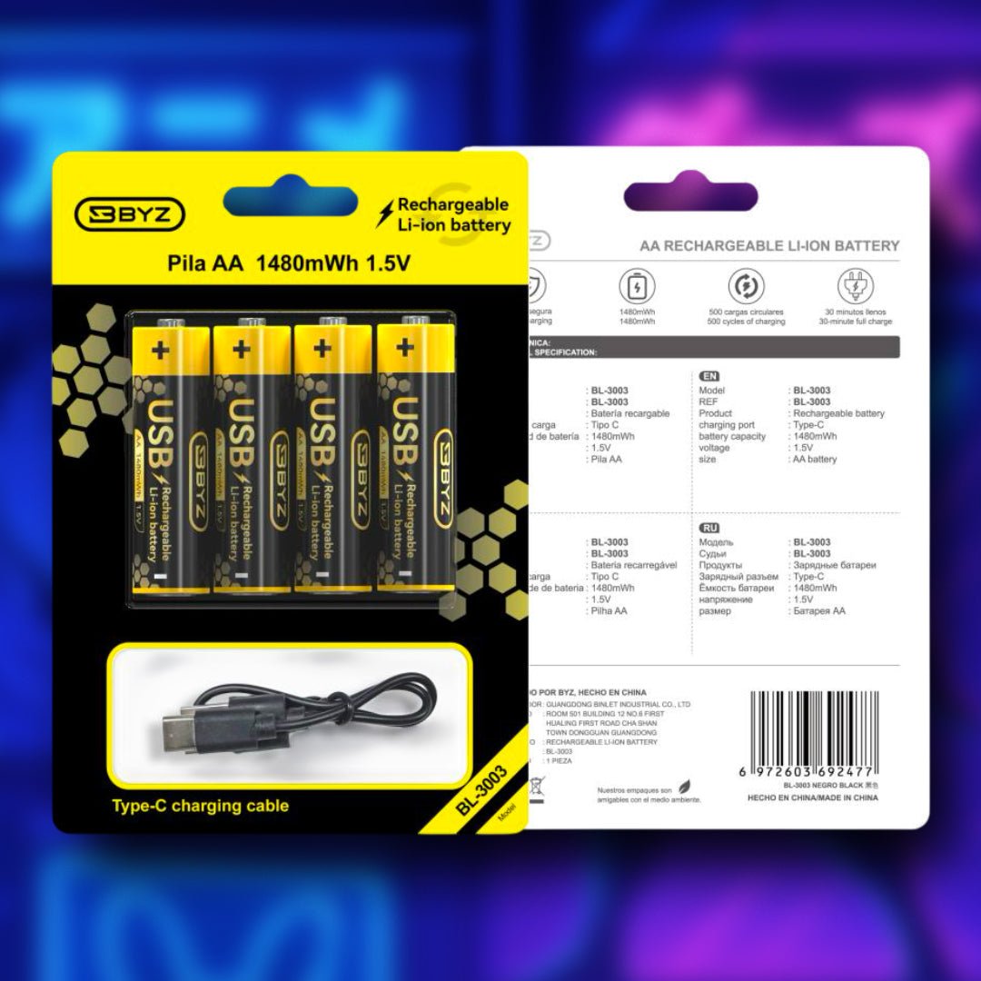 Baterías Recargables AA 4 Pack BYZ