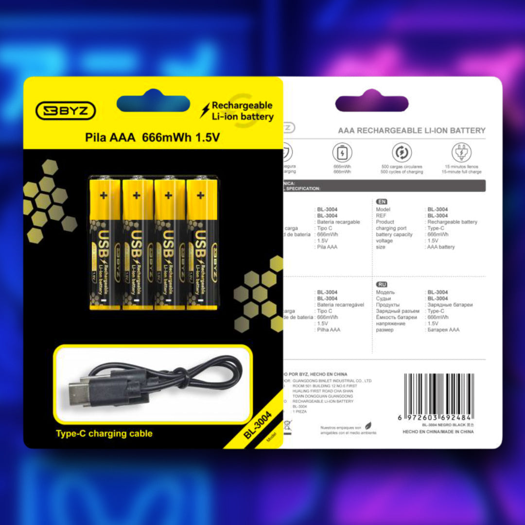 Baterías Recargables AAA 4 Pack  BYZ