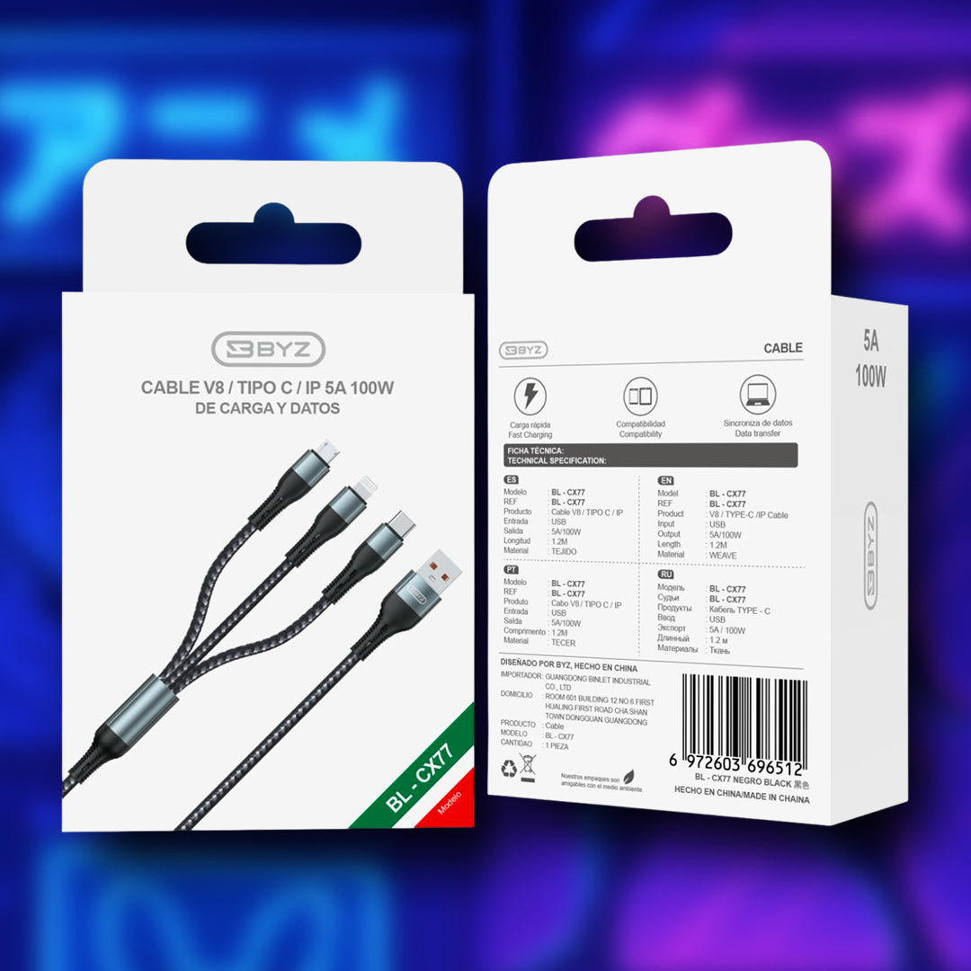 Cable 3 en 1 MICRO / IP / TIPO C BYZ