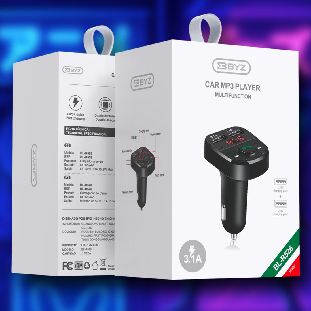 Cargador para Auto  3.1A + MP3