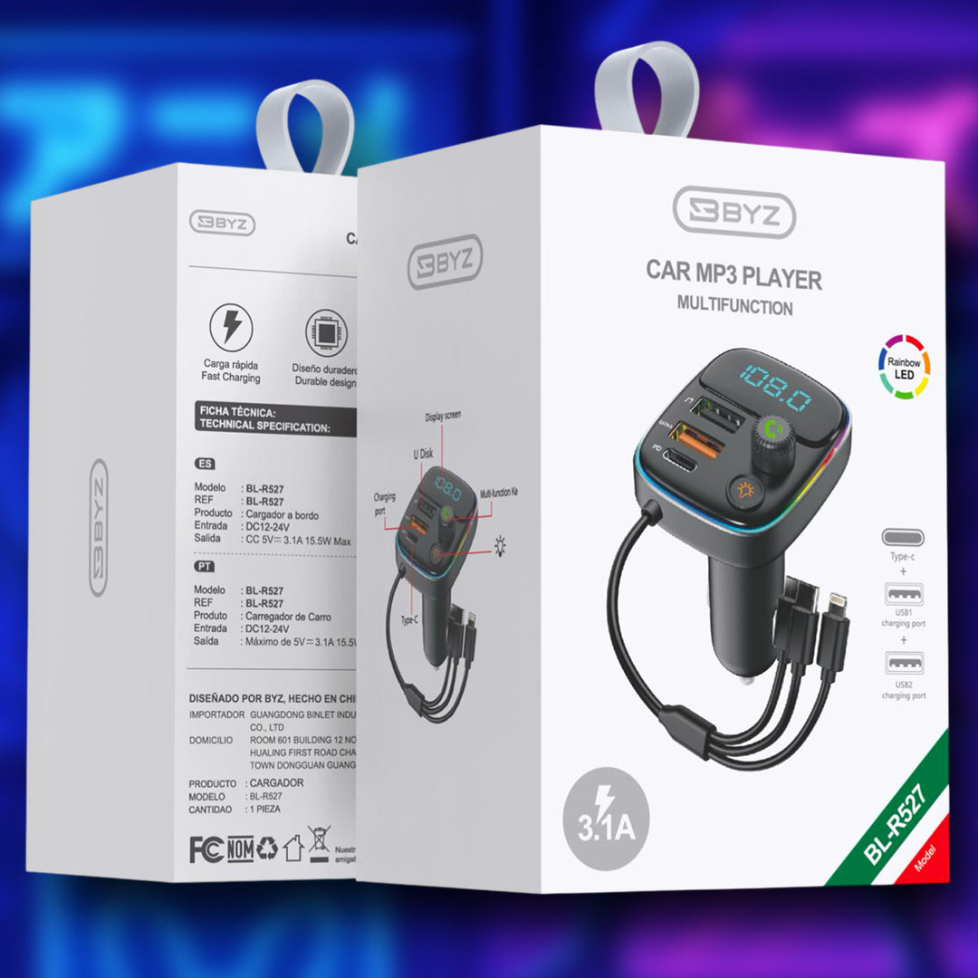 Multi Cargador para Auto  3.1A + MP3