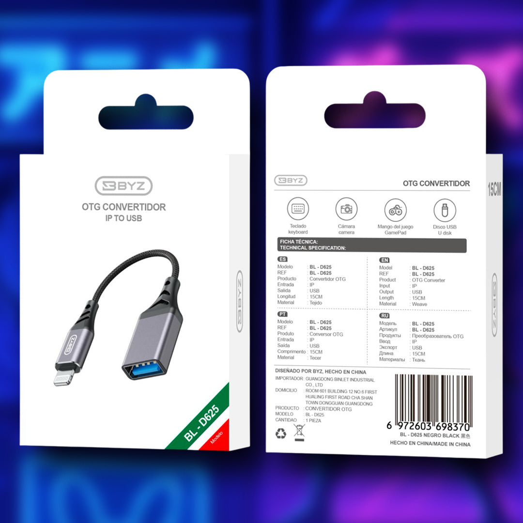 ADAPTADOR OTG LIGHTNING BYZ-BL-D625