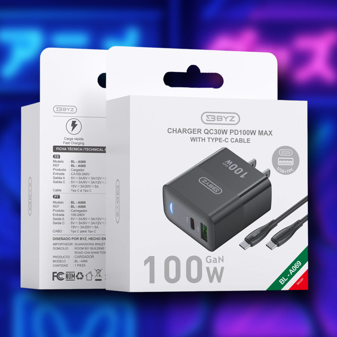 Cargador TIPO C + USB  100W