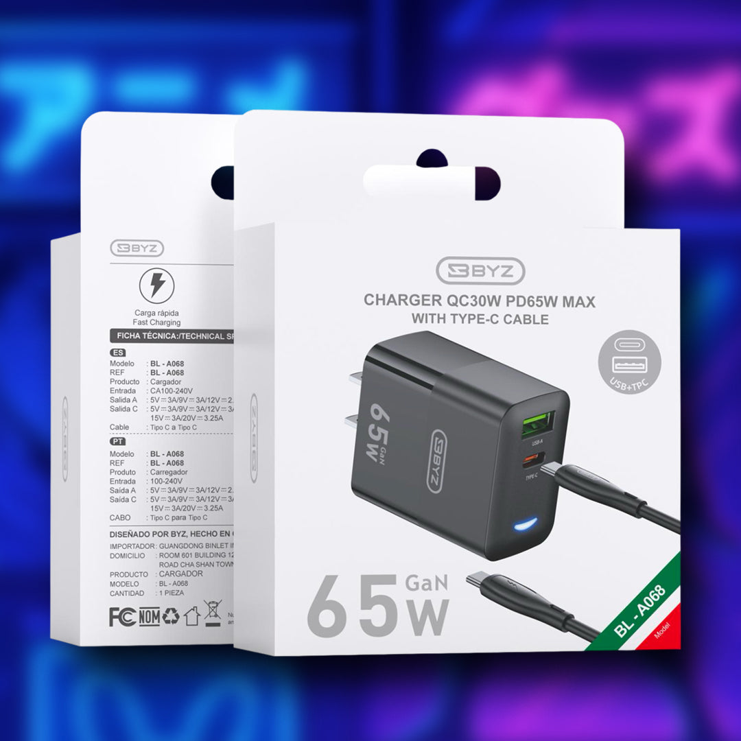 Cargador TIPO C + USB  65W BYZ
