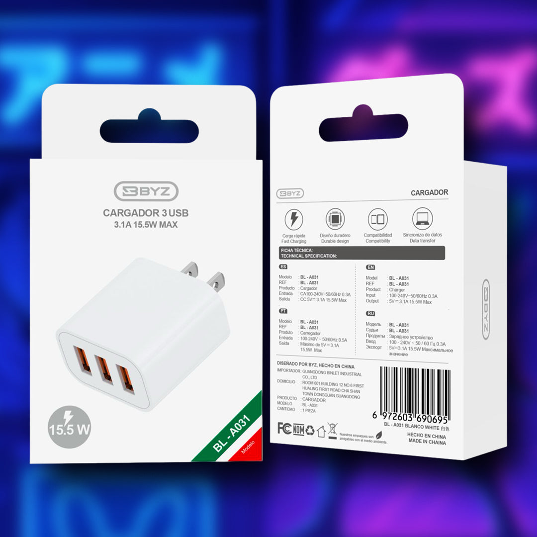 Cargador Tripe USB BYZ