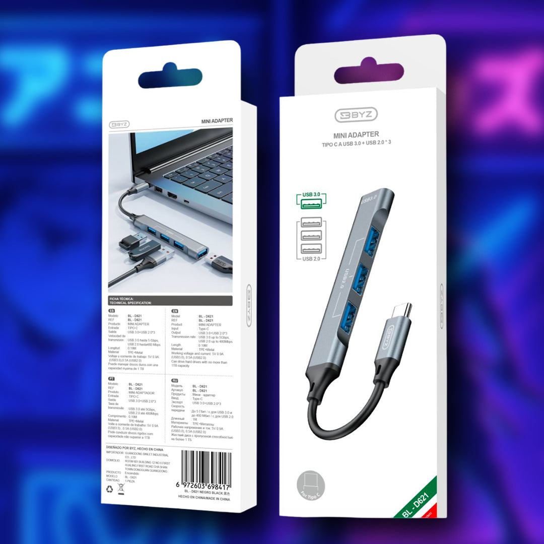 MINI ADAPTADOR HUB TIPO C BYZ-BL-D621
