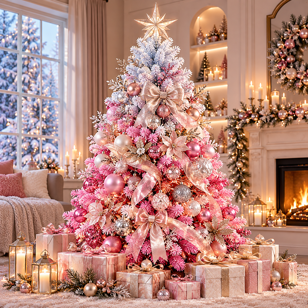 Árbol Navideño Artificial Rosa + Blanco 1.5 m